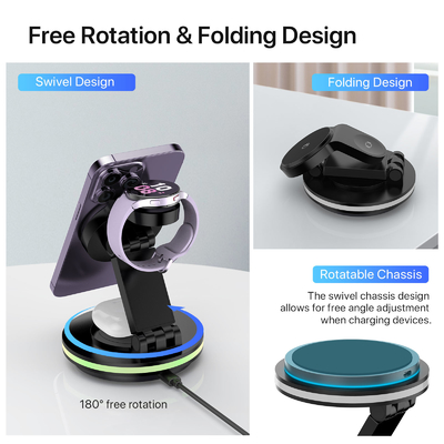 15W Fast Charger Foldable Wireless Charger Station Compatible with iPhone 15 14 13 12