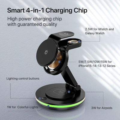 15W Fast Charger Foldable Wireless Charger Station Compatible with iPhone 15 14 13 12